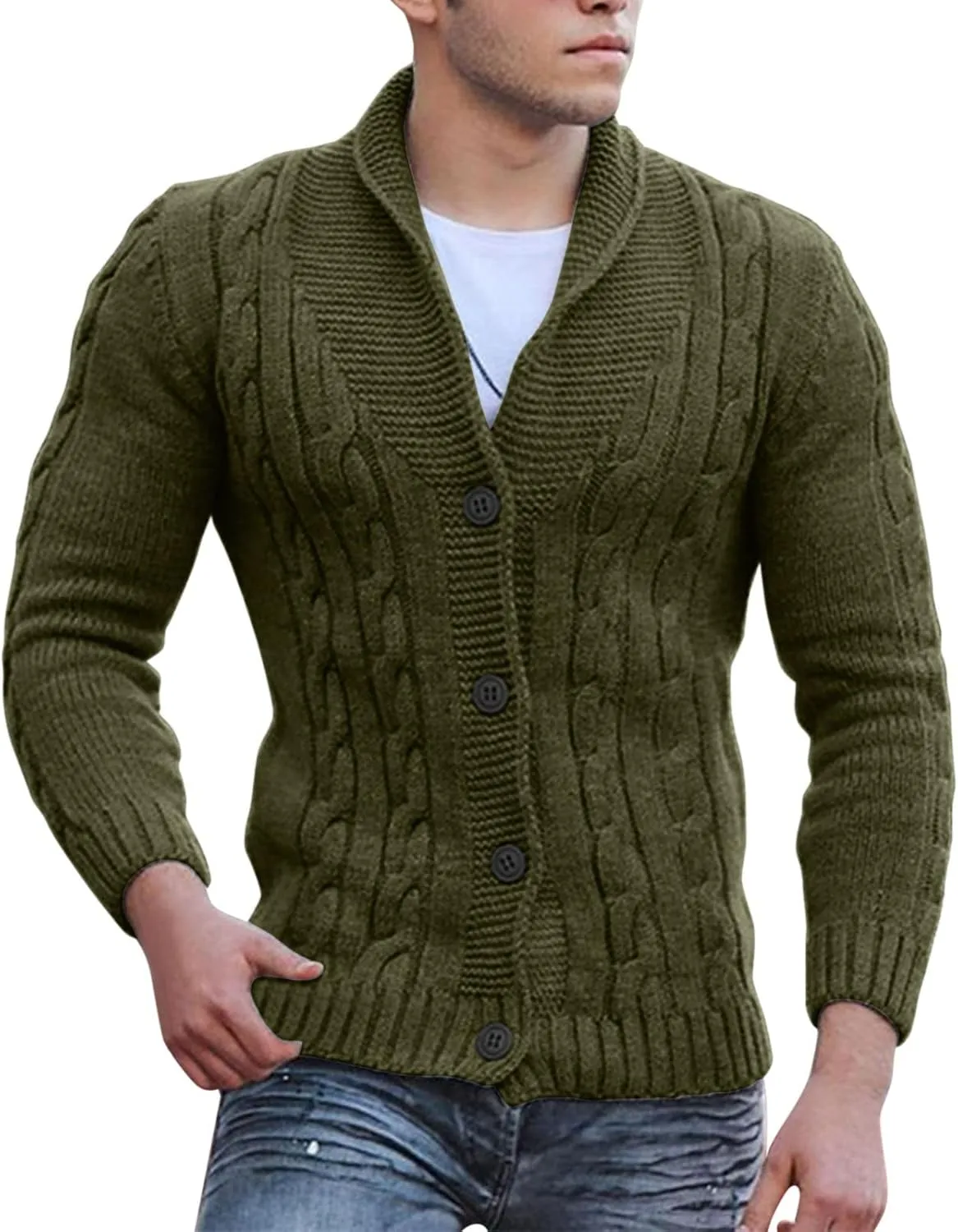 Cardigans for Men, Cardigan Sweaters for Men Shawl Collar with Buttons Knitted Long Sleeve Slim Fit Lightweight Soft Sweaters