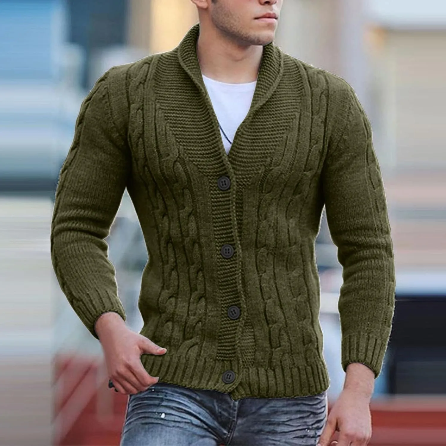 Cardigans for Men, Cardigan Sweaters for Men Shawl Collar with Buttons Knitted Long Sleeve Slim Fit Lightweight Soft Sweaters