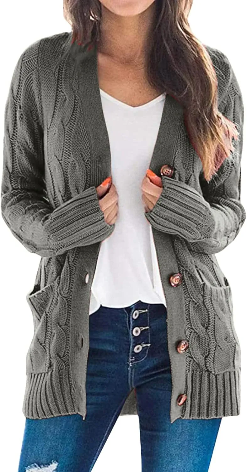 Cardigans for Women Open Front Lightweight Casual Button Down Outfits Fall Fashion Knit Sweater Outwear with Pocket