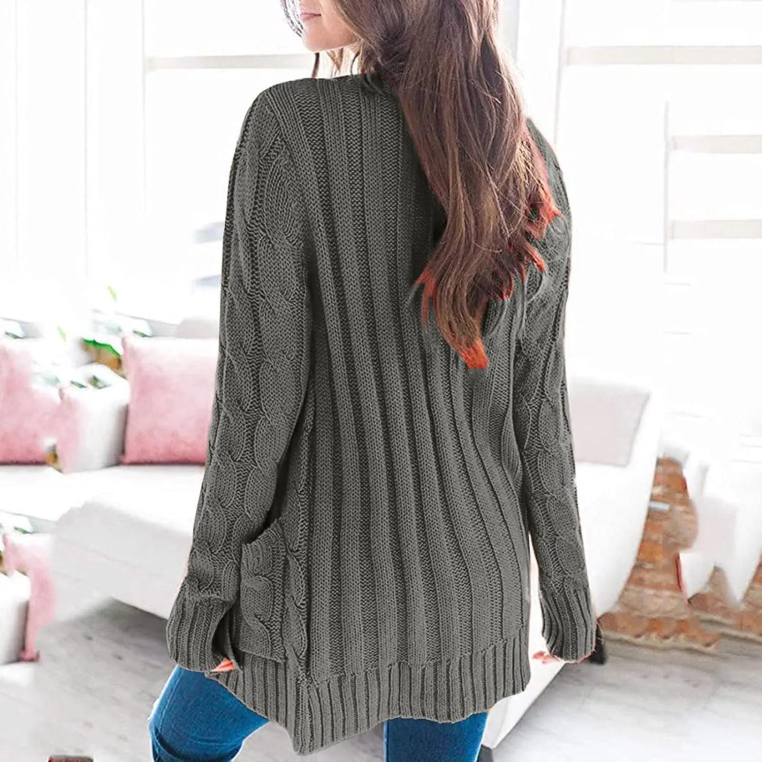 Cardigans for Women Open Front Lightweight Casual Button Down Outfits Fall Fashion Knit Sweater Outwear with Pocket