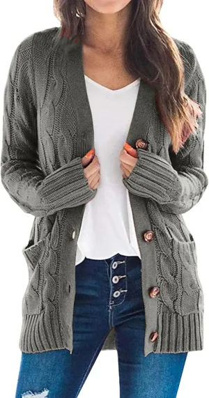 Cardigans for Women Open Front Lightweight Casual Button Down Outfits Fall Fashion Knit Sweater Outwear with Pocket