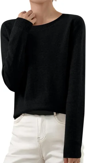 Cashmere Sweaters for Women Seamless Knit Sweater Lightweight Long Sleeve Jumper Soft Warm Wool Sweater Trendy