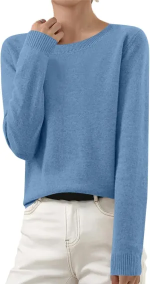 Cashmere Sweaters for Women Seamless Knit Sweater Lightweight Long Sleeve Jumper Soft Warm Wool Sweater Trendy