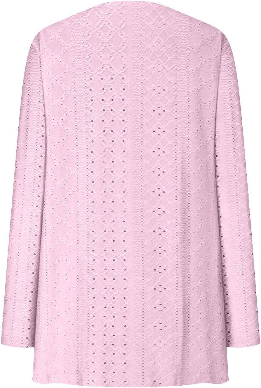 Casual Solid Cardigan Sweaters for Women Fall Open Front Coat Lightweight Knitted Oversized Outwear with Pockets