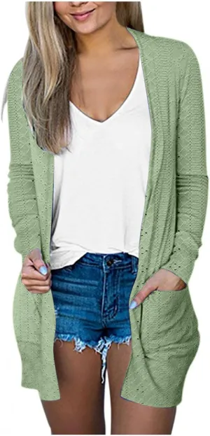 Casual Solid Cardigan Sweaters for Women Fall Open Front Coat Lightweight Knitted Oversized Outwear with Pockets