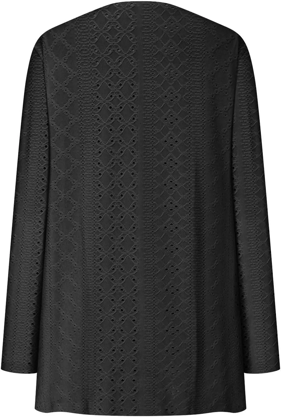 Casual Solid Cardigan Sweaters for Women Fall Open Front Coat Lightweight Knitted Oversized Outwear with Pockets