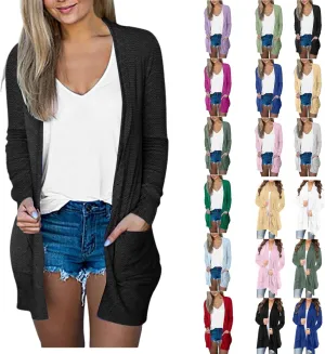 Casual Solid Cardigan Sweaters for Women Fall Open Front Coat Lightweight Knitted Oversized Outwear with Pockets