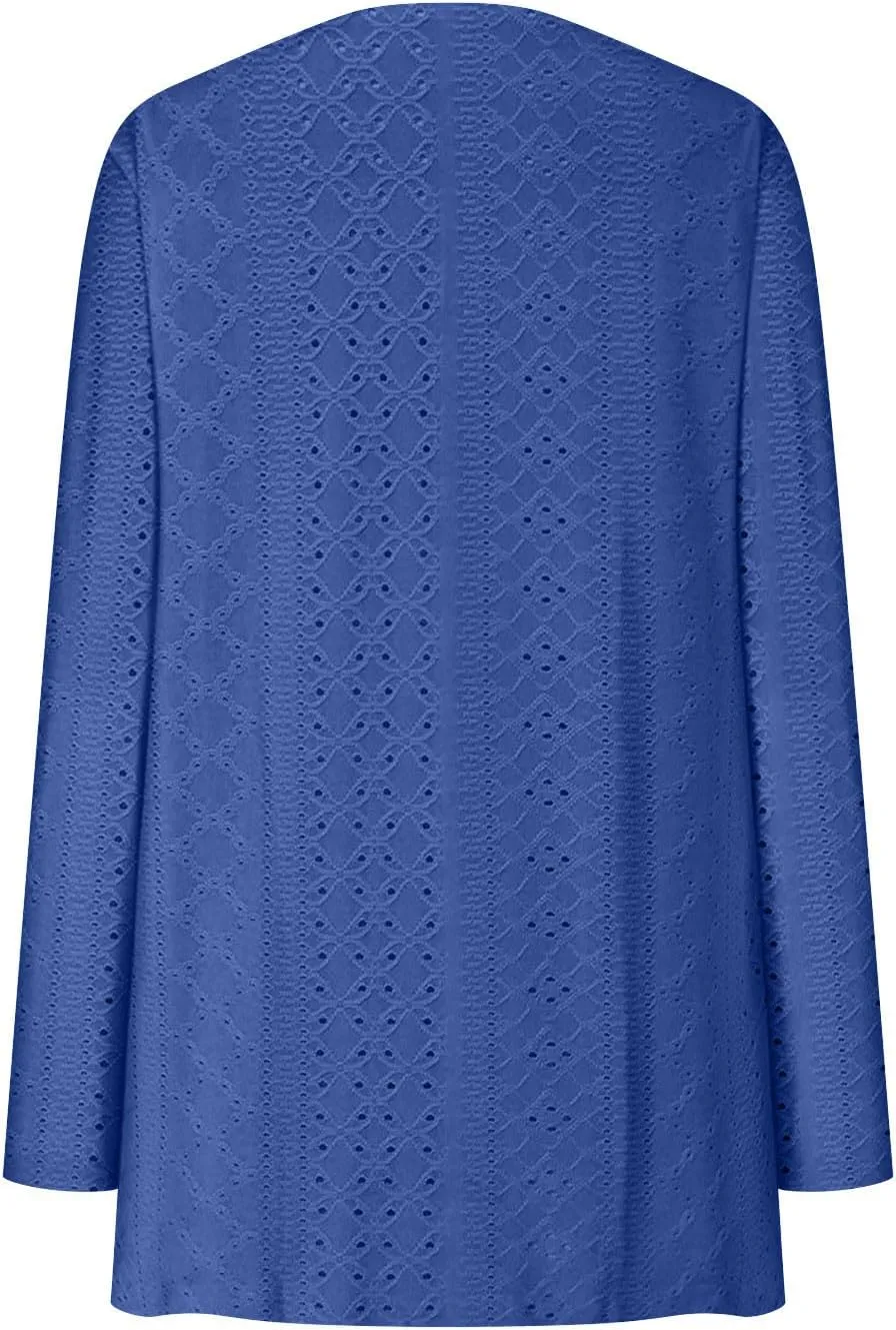 Casual Solid Cardigan Sweaters for Women Fall Open Front Coat Lightweight Knitted Oversized Outwear with Pockets