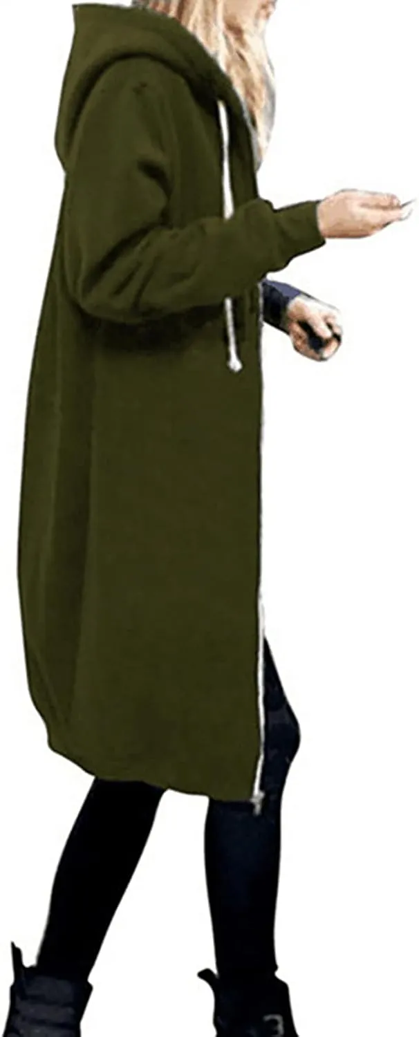 Cdiecer Women Hoodies Zip Up Long Hooded Sweatshirt Jacket Casual Front Cardigan Plus Size Fall Winter Coat with Pockets