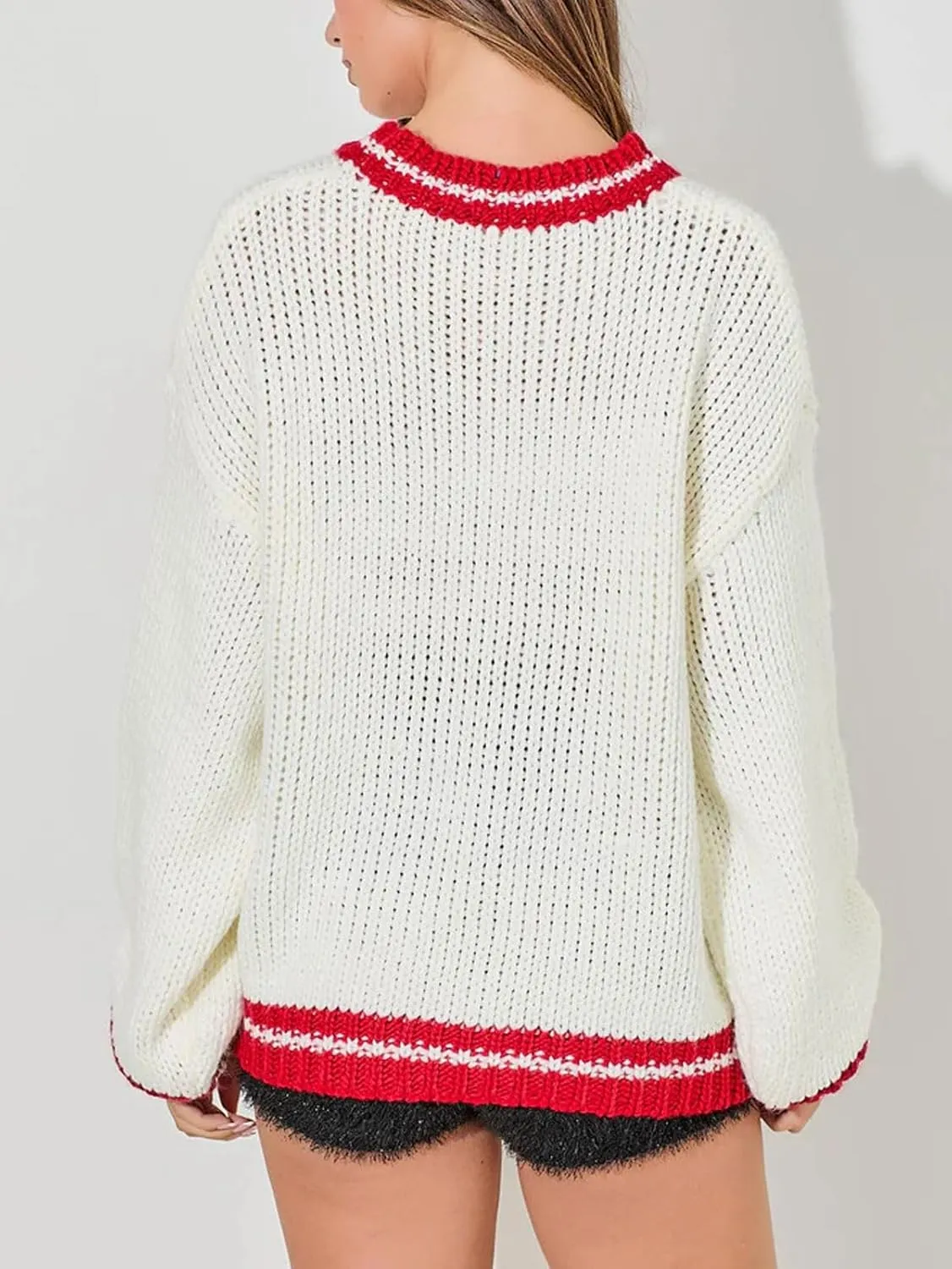 CHARTOU Fall Chunky Pullover Sweaters for Women 2024 Trendy Y2k Knit Letter Contrast Color Outwear Tops Cute
