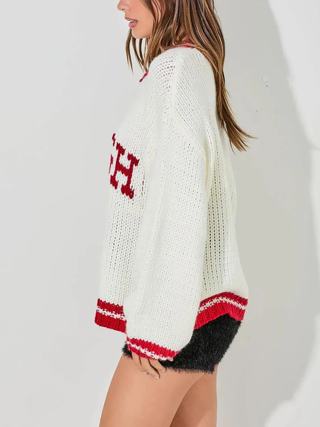 CHARTOU Fall Chunky Pullover Sweaters for Women 2024 Trendy Y2k Knit Letter Contrast Color Outwear Tops Cute