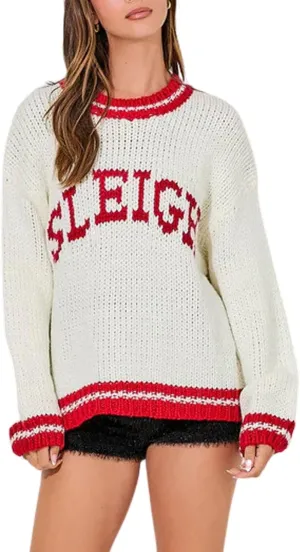 CHARTOU Fall Chunky Pullover Sweaters for Women 2024 Trendy Y2k Knit Letter Contrast Color Outwear Tops Cute