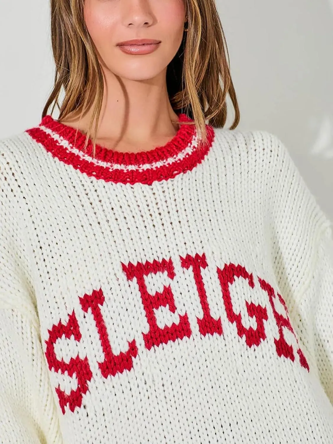 CHARTOU Fall Chunky Pullover Sweaters for Women 2024 Trendy Y2k Knit Letter Contrast Color Outwear Tops Cute