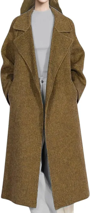 CHARTOU Women Long Winter Pea Coats Elegant Wool Blend Fall Jacket Overcoat with Belt
