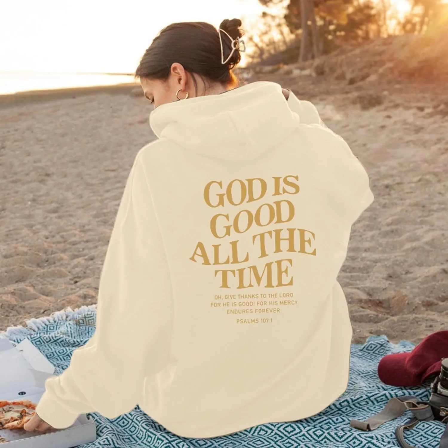 Christian Sweatshirts for Women God is Good All The Time Hoodies Long Sleeve Oversized Hoodies Jesus Sweatshirts