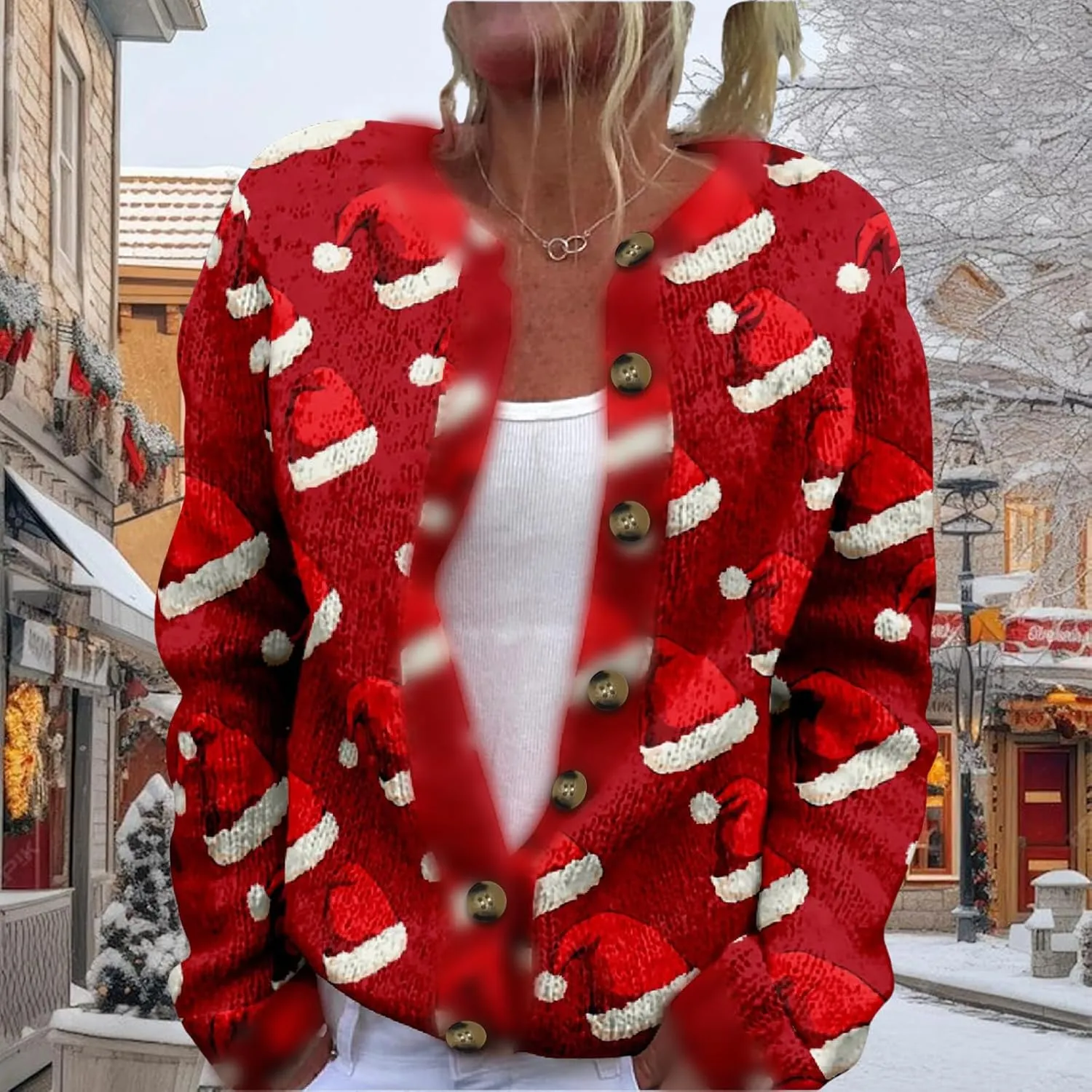Christmas Cardigan for Women 2024 Ugly Xmas Knit Button Down Open Front Cardigan Sweater Winter Warm Coat Outwaer