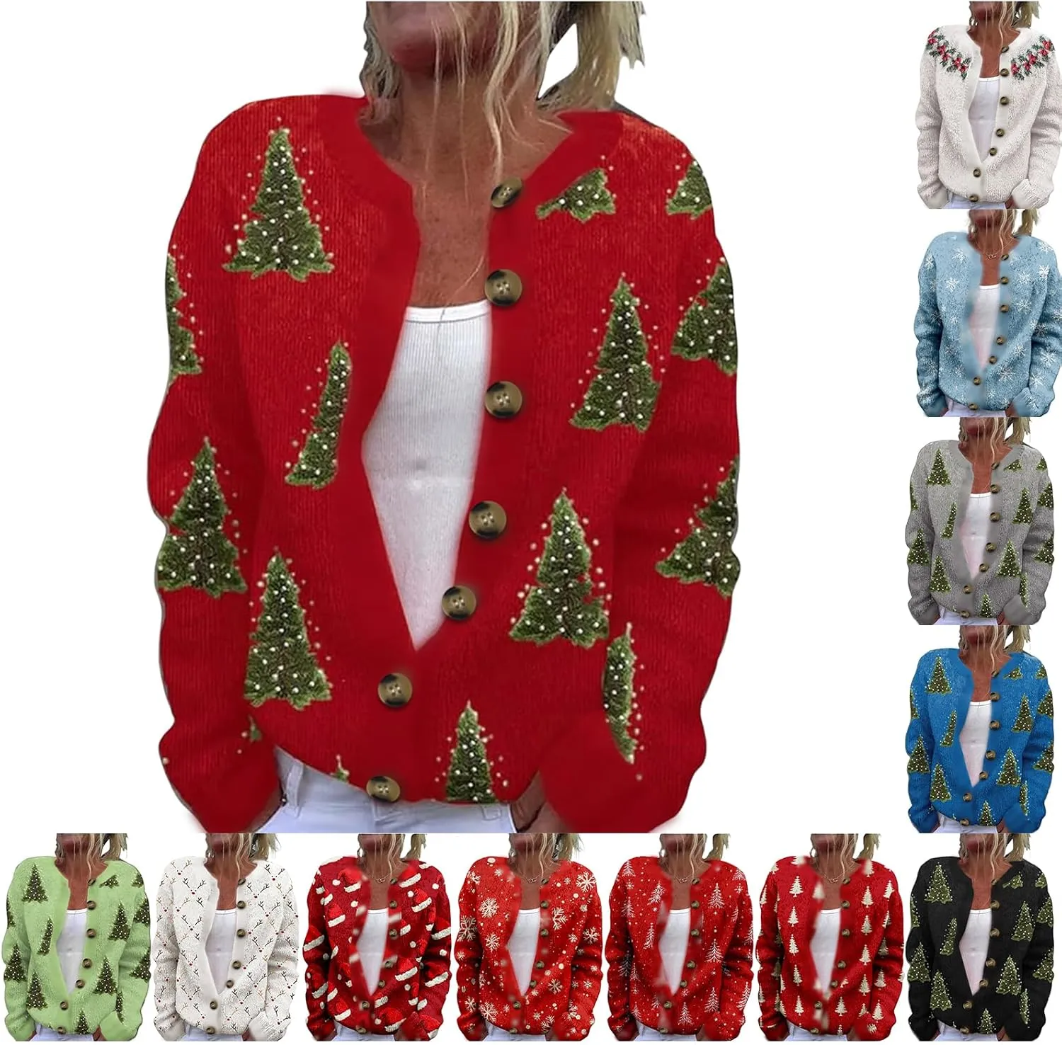 Christmas Cardigan for Women 2024 Ugly Xmas Knit Button Down Open Front Cardigan Sweater Winter Warm Coat Outwaer
