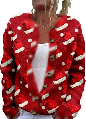 Christmas Cardigan for Women 2024 Ugly Xmas Knit Button Down Open Front Cardigan Sweater Winter Warm Coat Outwaer