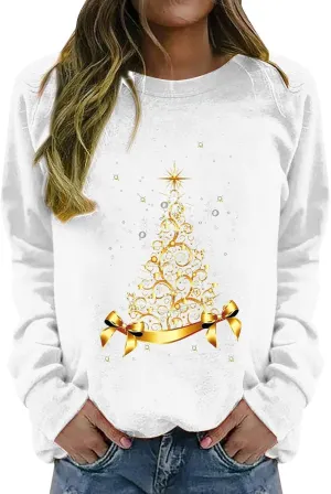 Christmas Sweaters for Women Funny Xmas Tree Graphic Sweatshirts Long Sleeve Holiday Merry Christmas Pullover Tops