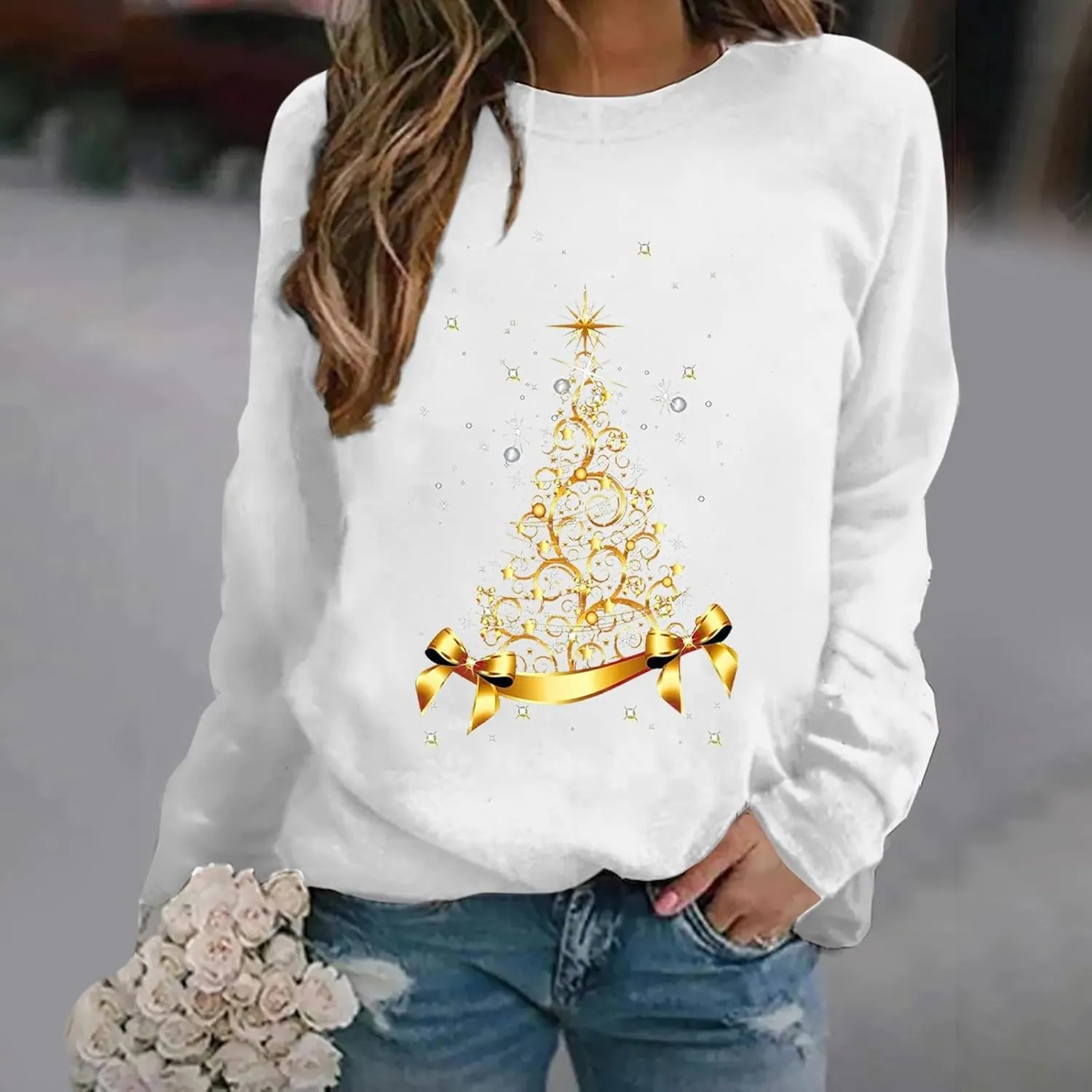 Christmas Sweaters for Women Funny Xmas Tree Graphic Sweatshirts Long Sleeve Holiday Merry Christmas Pullover Tops