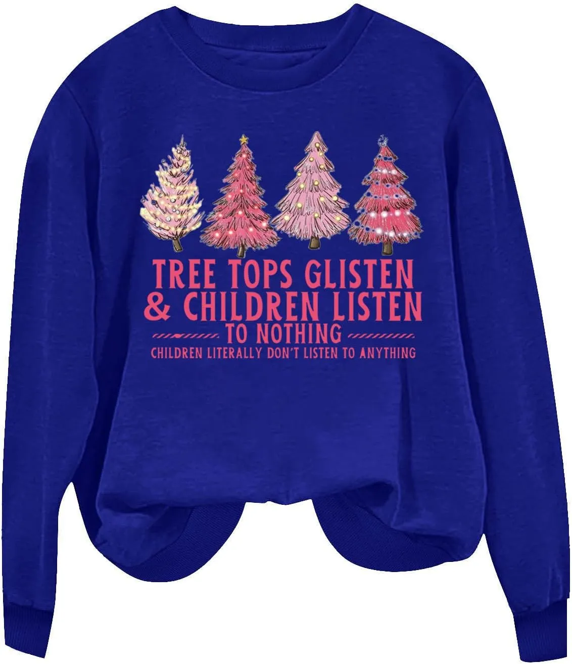 Christmas Sweatshirt for Women Xmas Tree Print Crewneck Long Sleeve Tree Tops Glisten & Children Listen Pullover Tops
