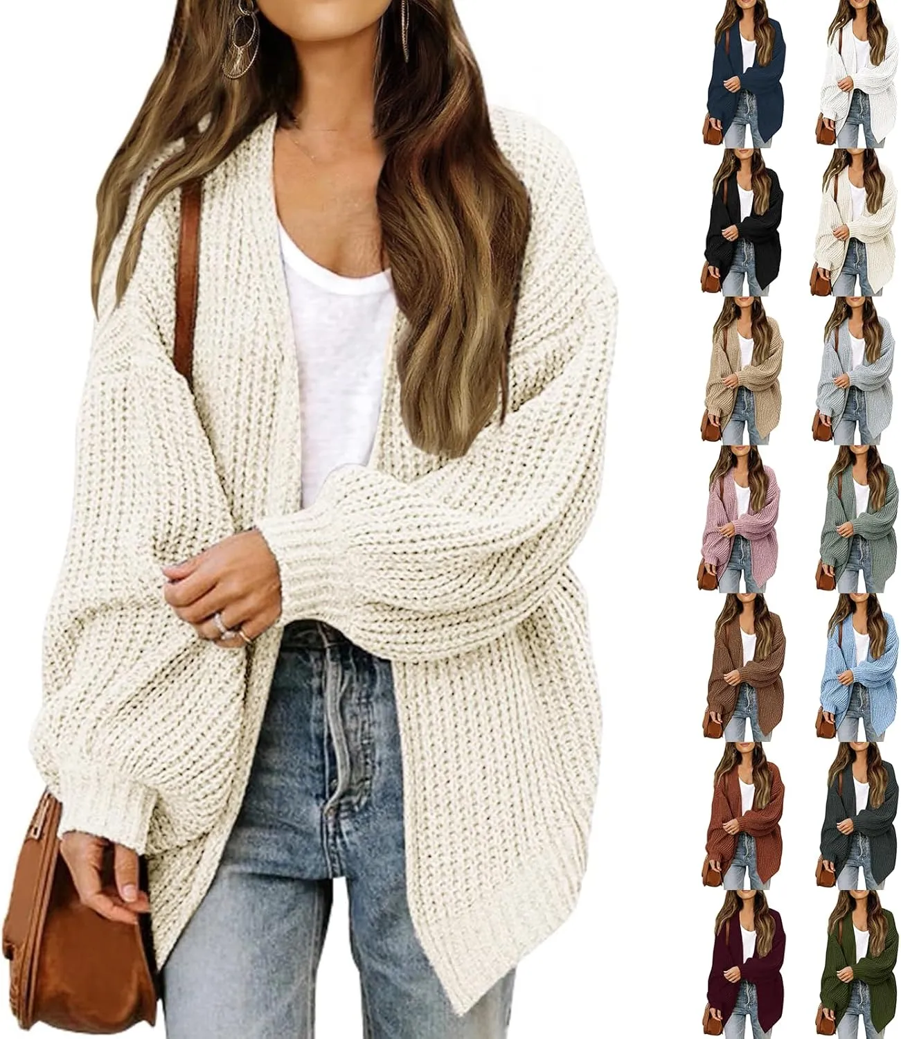 Chunky Cardigan Sweaters for Women Casual Comfy Open Front Long Cardigan Loose Fit Winter Warm Oversized Sweaters