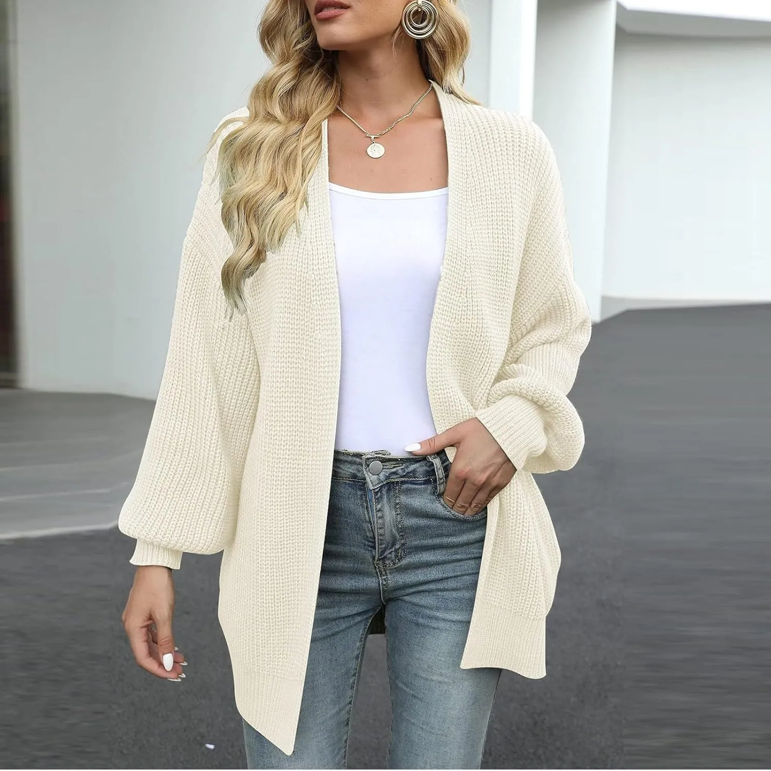 Chunky Cardigan Sweaters for Women Casual Comfy Open Front Long Cardigan Loose Fit Winter Warm Oversized Sweaters