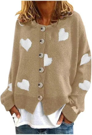 Chunky Knit Sweater Women Heart Graphic Long Sleeve Pullover Tops Crewneck Button Down Plus Size Cardigan Sweaters