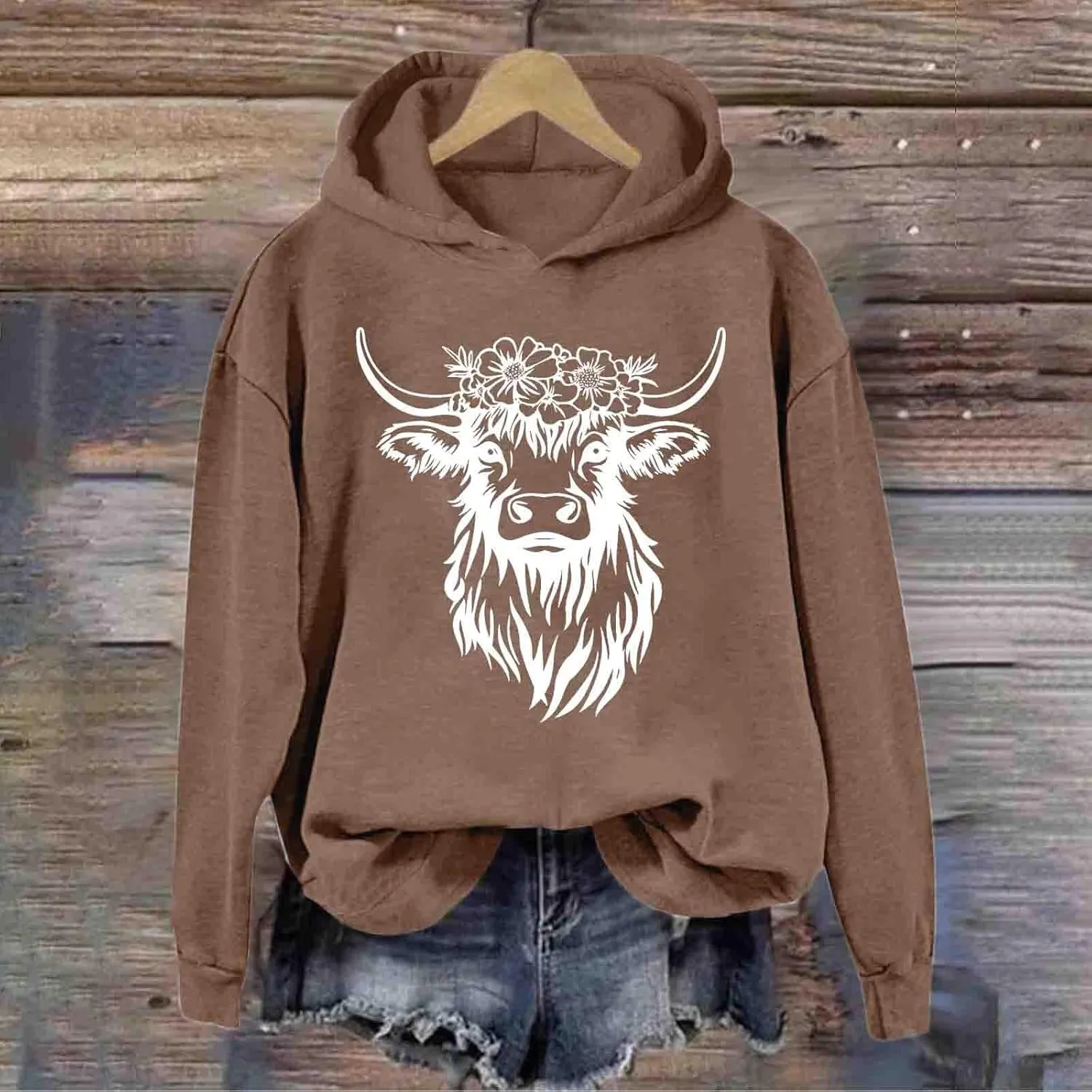 Cow Graphic Hoodie Women Funny Animal Oversize Pullover Sweatshirt Cute Cow Winter Casual Hoodie Cozy Christmas Outfit