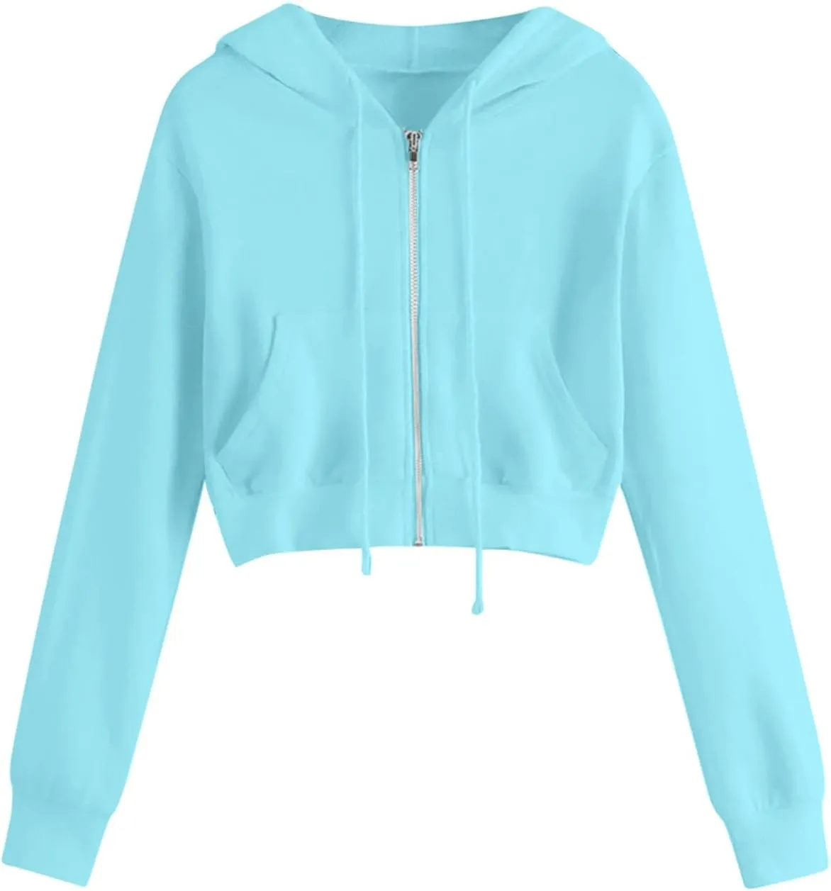 Cropped Hooded Sweatshirts for Women Fleece Full Zip Up Hoodies 90S Long Sleeve Y2k Clothes Jacket Top with Pockets