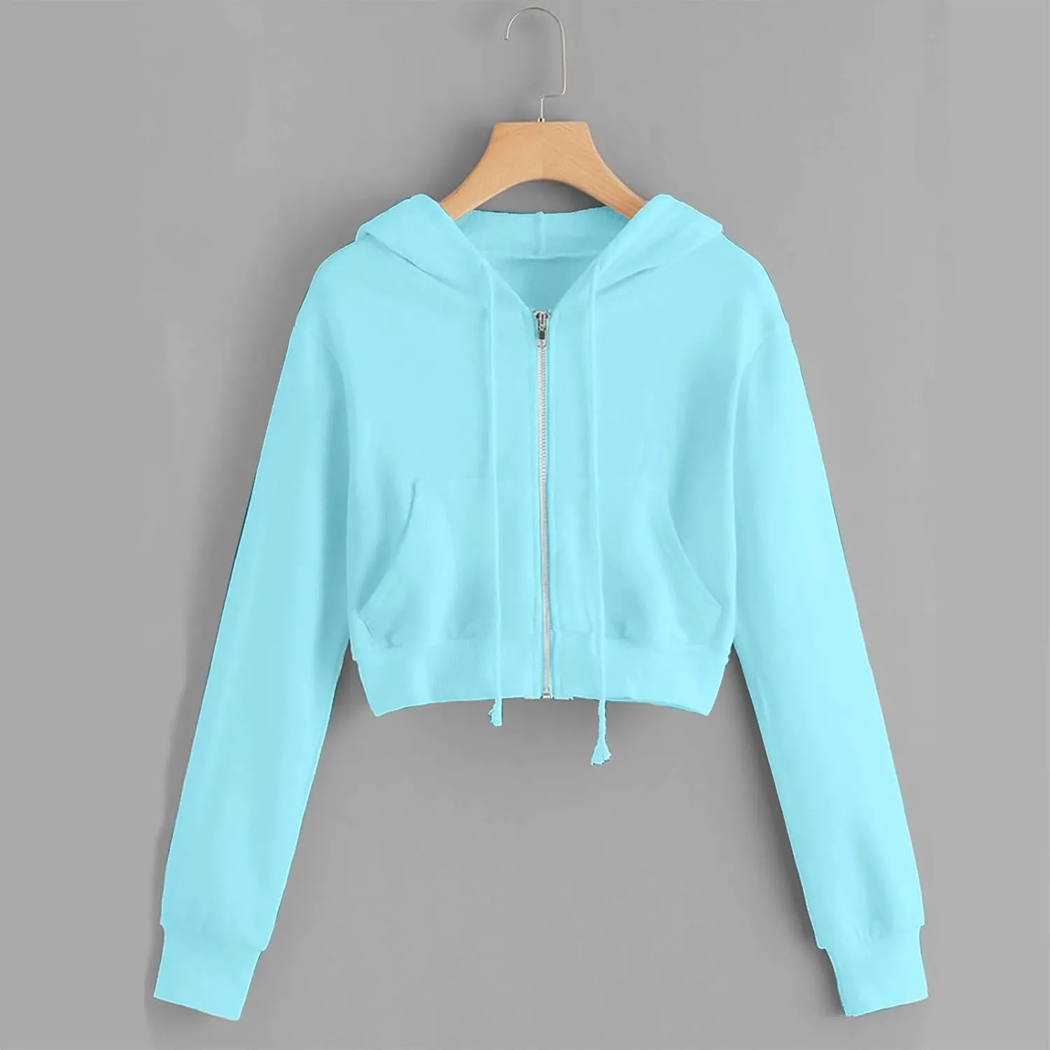 Cropped Hooded Sweatshirts for Women Fleece Full Zip Up Hoodies 90S Long Sleeve Y2k Clothes Jacket Top with Pockets