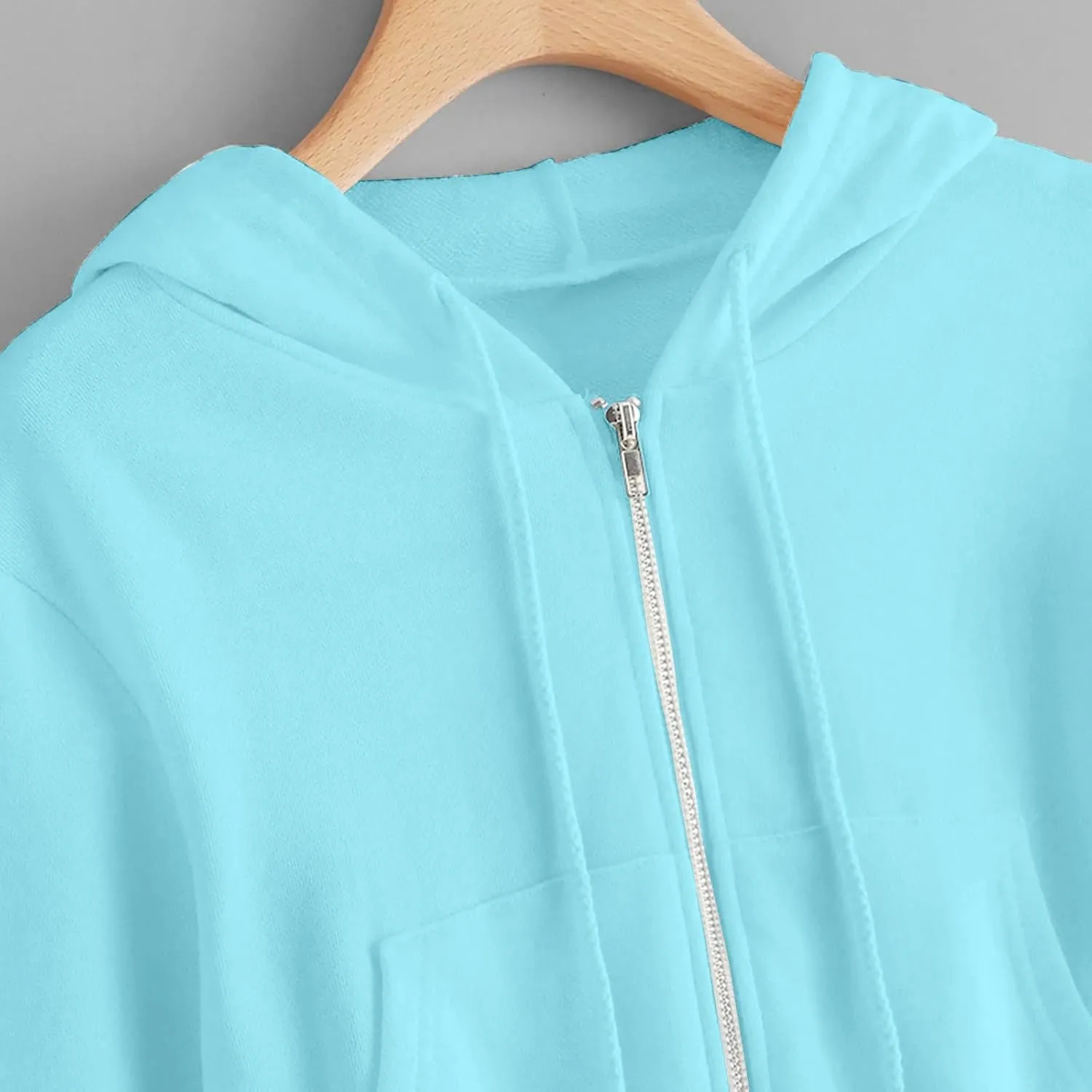 Cropped Hooded Sweatshirts for Women Fleece Full Zip Up Hoodies 90S Long Sleeve Y2k Clothes Jacket Top with Pockets
