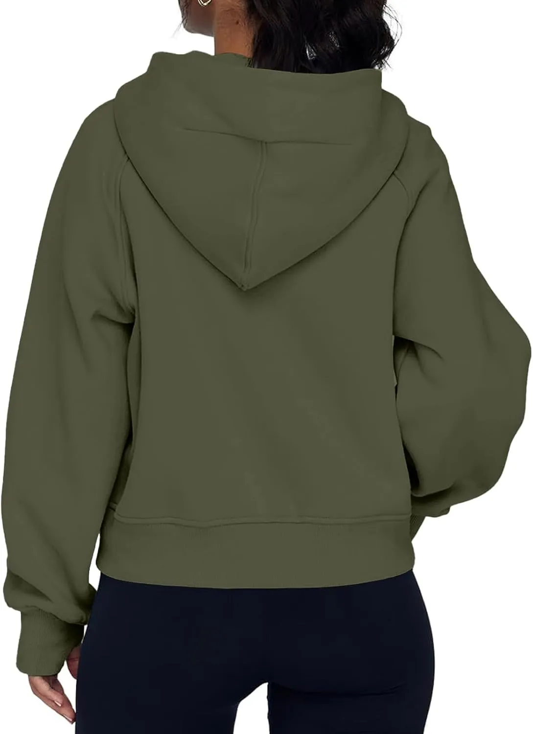 Cropped Hoodie Women Zip Pullover Thumb Hole Fall Hoodies Comfy Solid Long Sleeve Shirts Winter Clothes With Pockets
