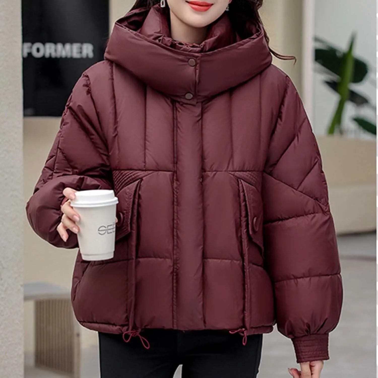 Cropped Puffer Jackets For Women Zip Up Quilted Down Jackets with Removable Hood 2024 Winter Warm Fashion Outfits