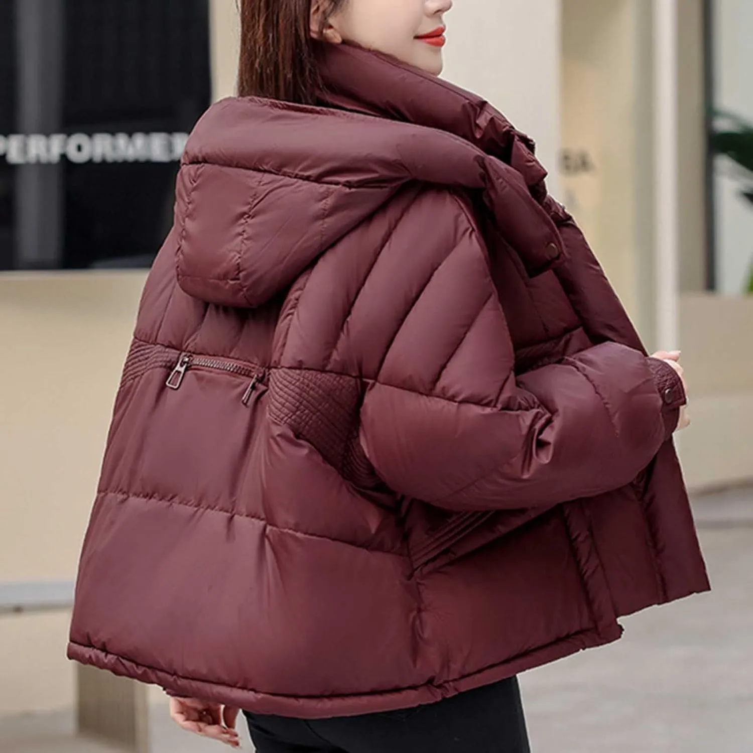 Cropped Puffer Jackets For Women Zip Up Quilted Down Jackets with Removable Hood 2024 Winter Warm Fashion Outfits