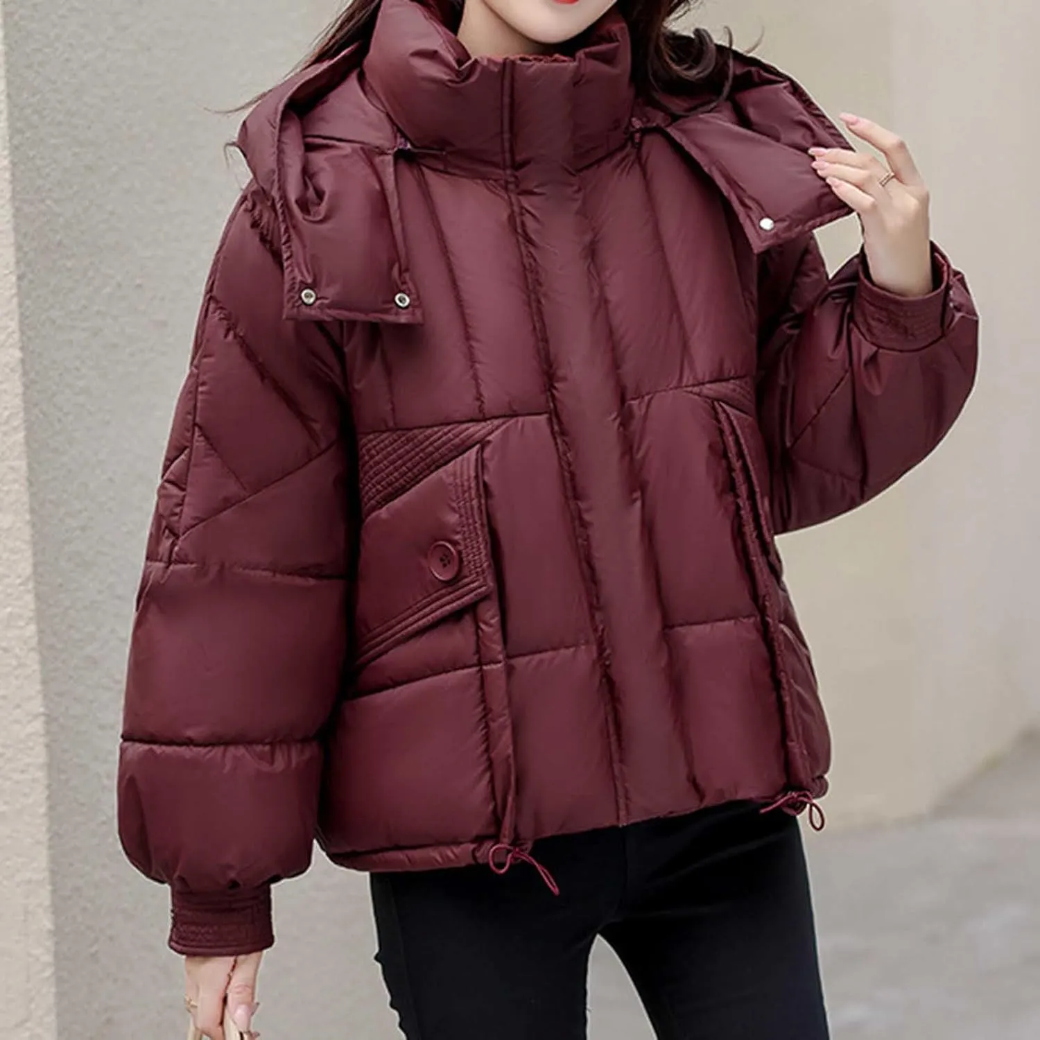Cropped Puffer Jackets For Women Zip Up Quilted Down Jackets with Removable Hood 2024 Winter Warm Fashion Outfits