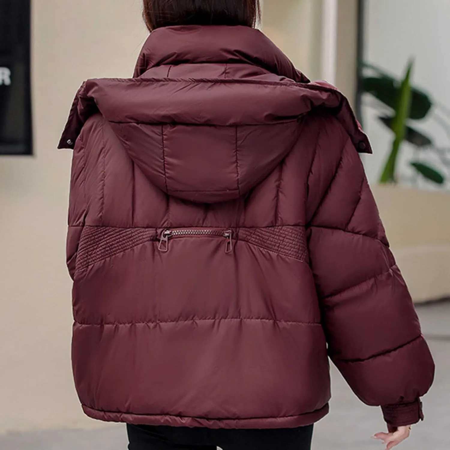 Cropped Puffer Jackets For Women Zip Up Quilted Down Jackets with Removable Hood 2024 Winter Warm Fashion Outfits