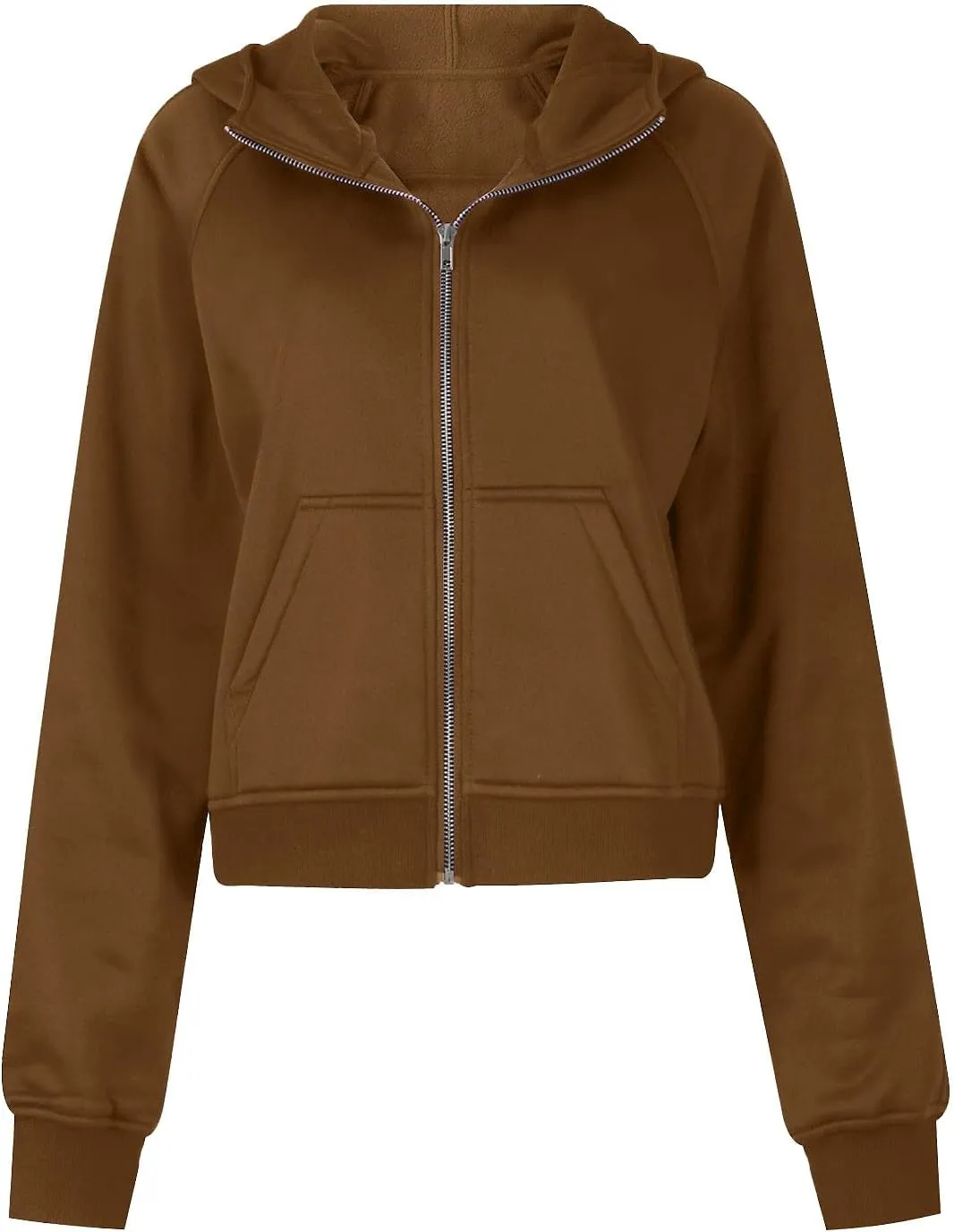Cropped Zip Up Hoodies For Women Fleece Full Zip Solid Color Sweatshirts For Women Loose Fit Hoodies With Pockets
