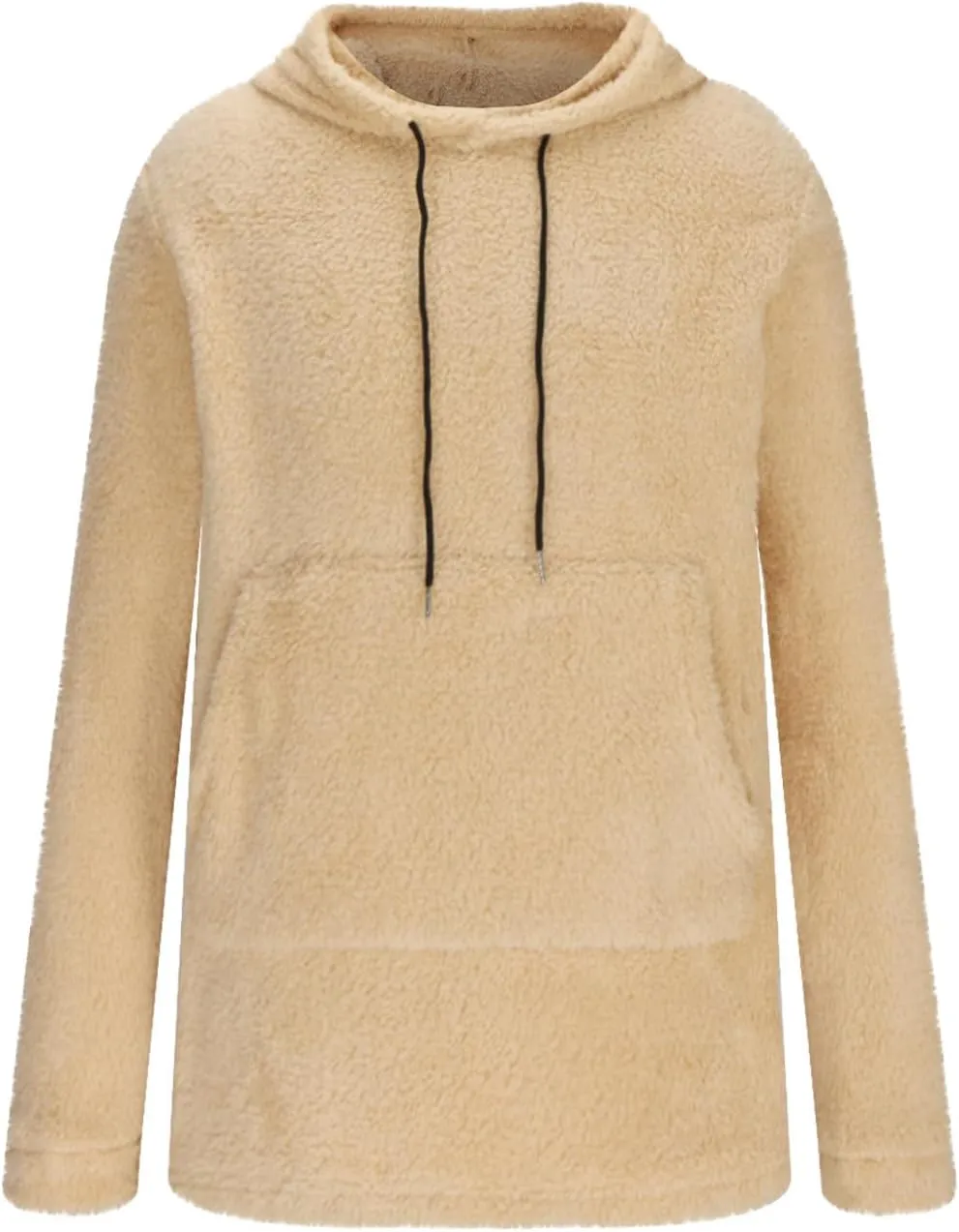 Ctreela Sherpa Fleece Pullover Hooded Sweatshirts, Solid Long Sleeve Front Pocket Fall Outwear, Winter Fuzzy Hoodie for Men