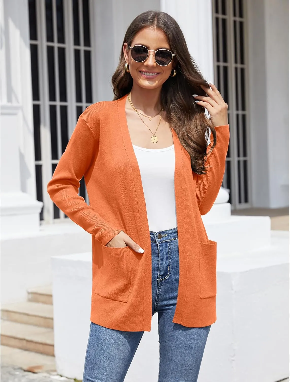 CZYINXIAN Women's Casual Long Sleeve Open Front Cardigan Sweaters Trendy Knit Lightweight Cardigans with Pockets