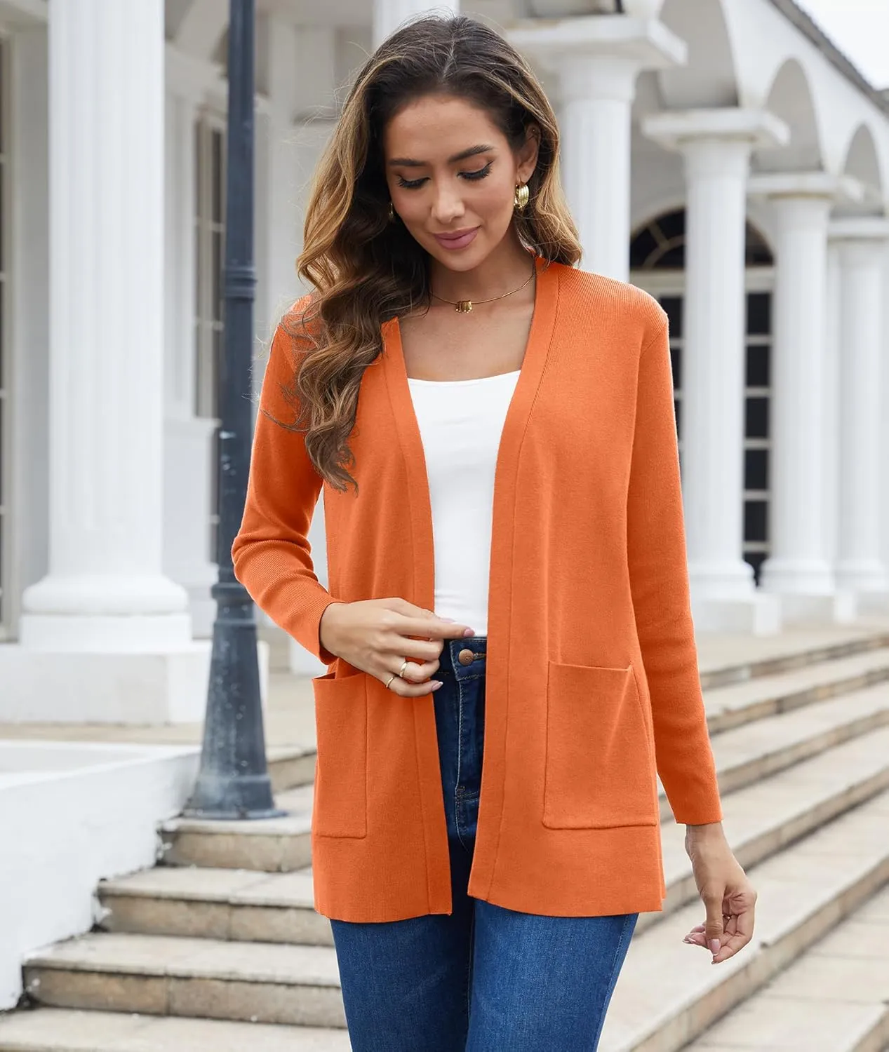 CZYINXIAN Women's Casual Long Sleeve Open Front Cardigan Sweaters Trendy Knit Lightweight Cardigans with Pockets