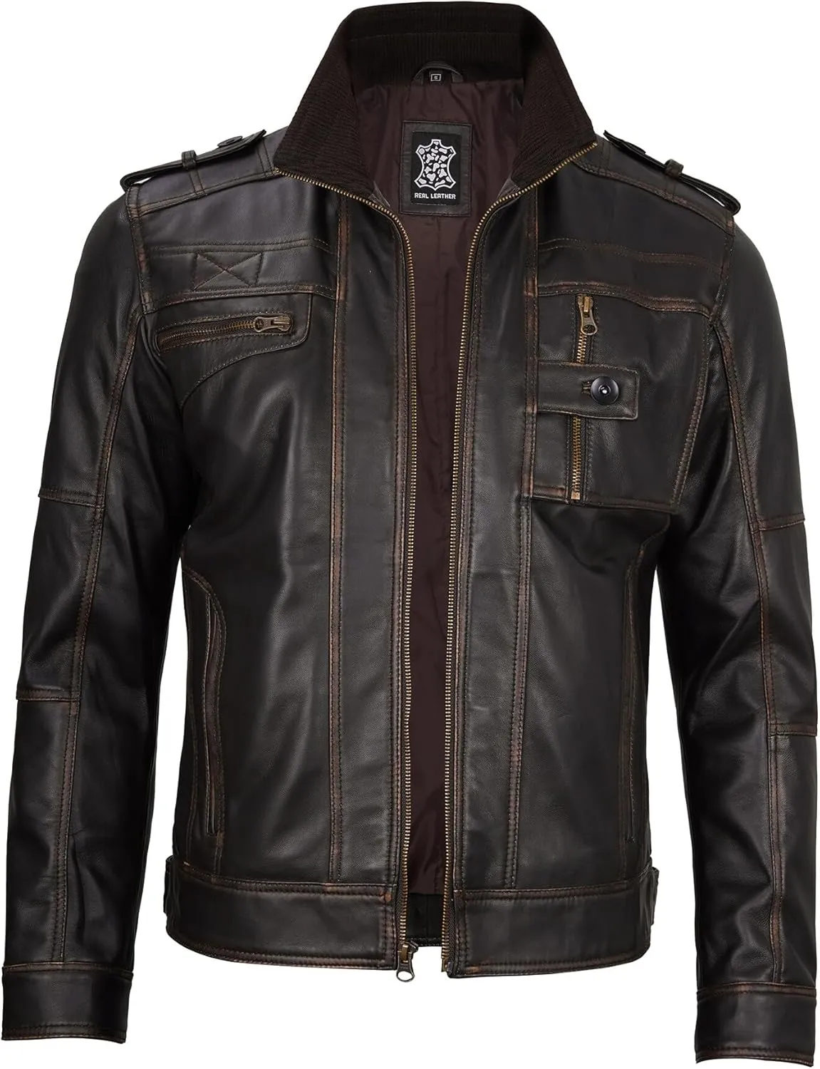 Decrum Mens Leather Jacket – Cafe Racer Style Casual Leather Jackets For Men