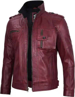 Decrum Mens Leather Jacket – Cafe Racer Style Casual Leather Jackets For Men