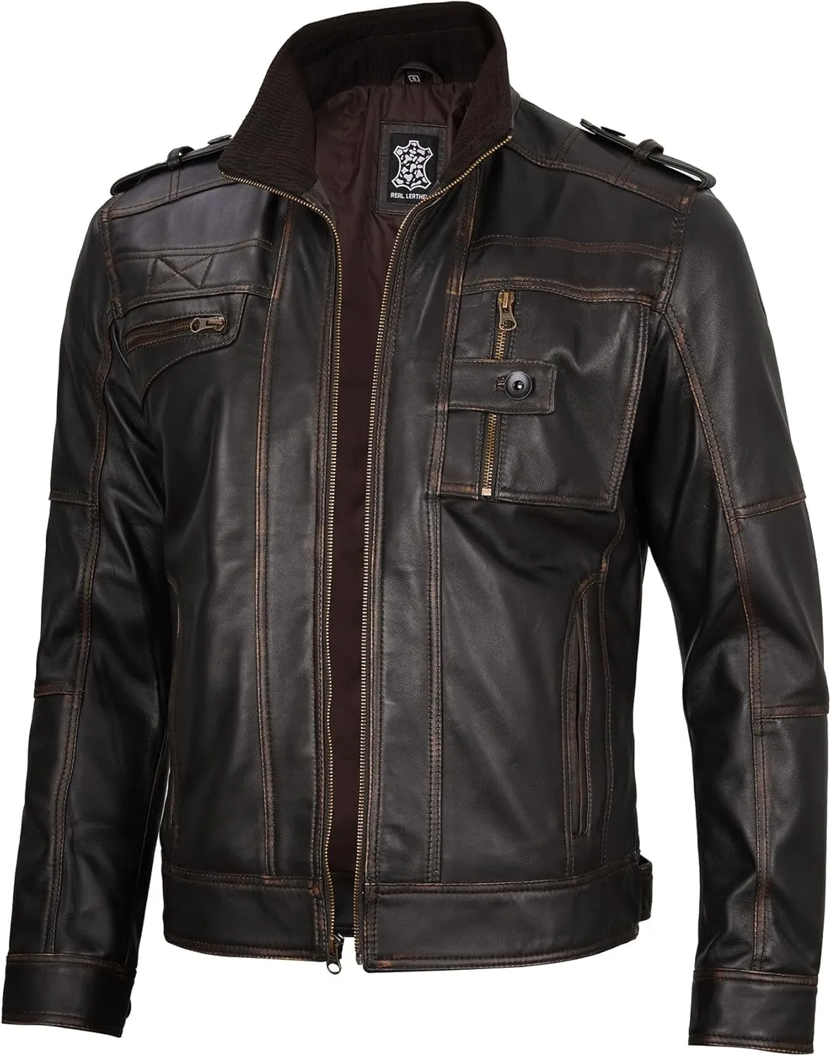 Decrum Mens Leather Jacket – Cafe Racer Style Casual Leather Jackets For Men