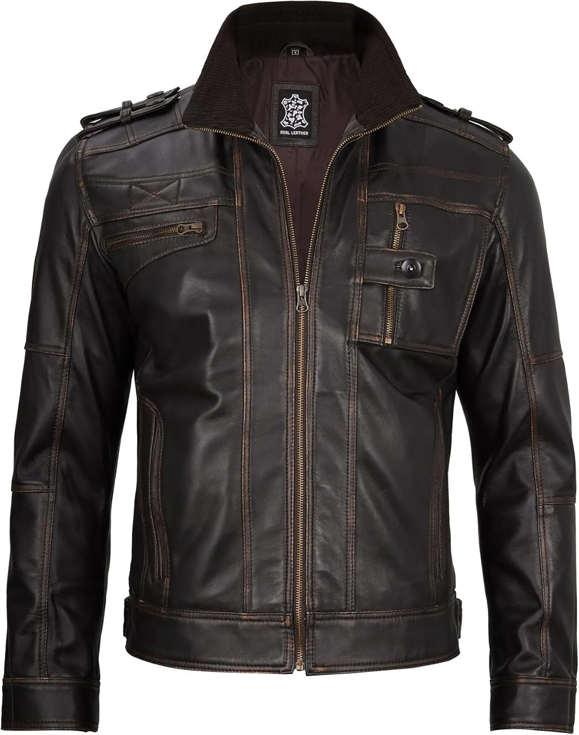 Decrum Mens Leather Jacket – Cafe Racer Style Casual Leather Jackets For Men