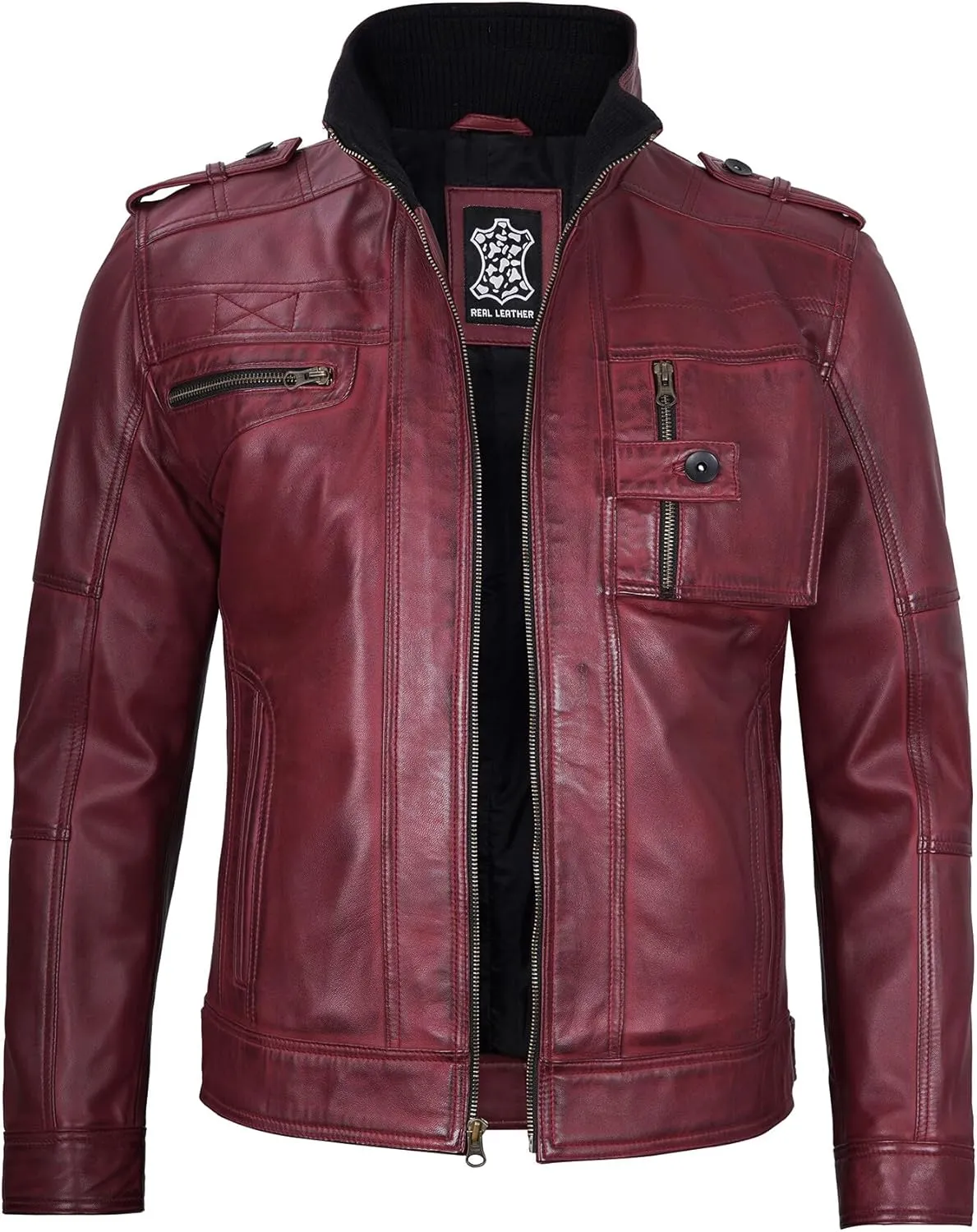 Decrum Mens Leather Jacket – Cafe Racer Style Casual Leather Jackets For Men