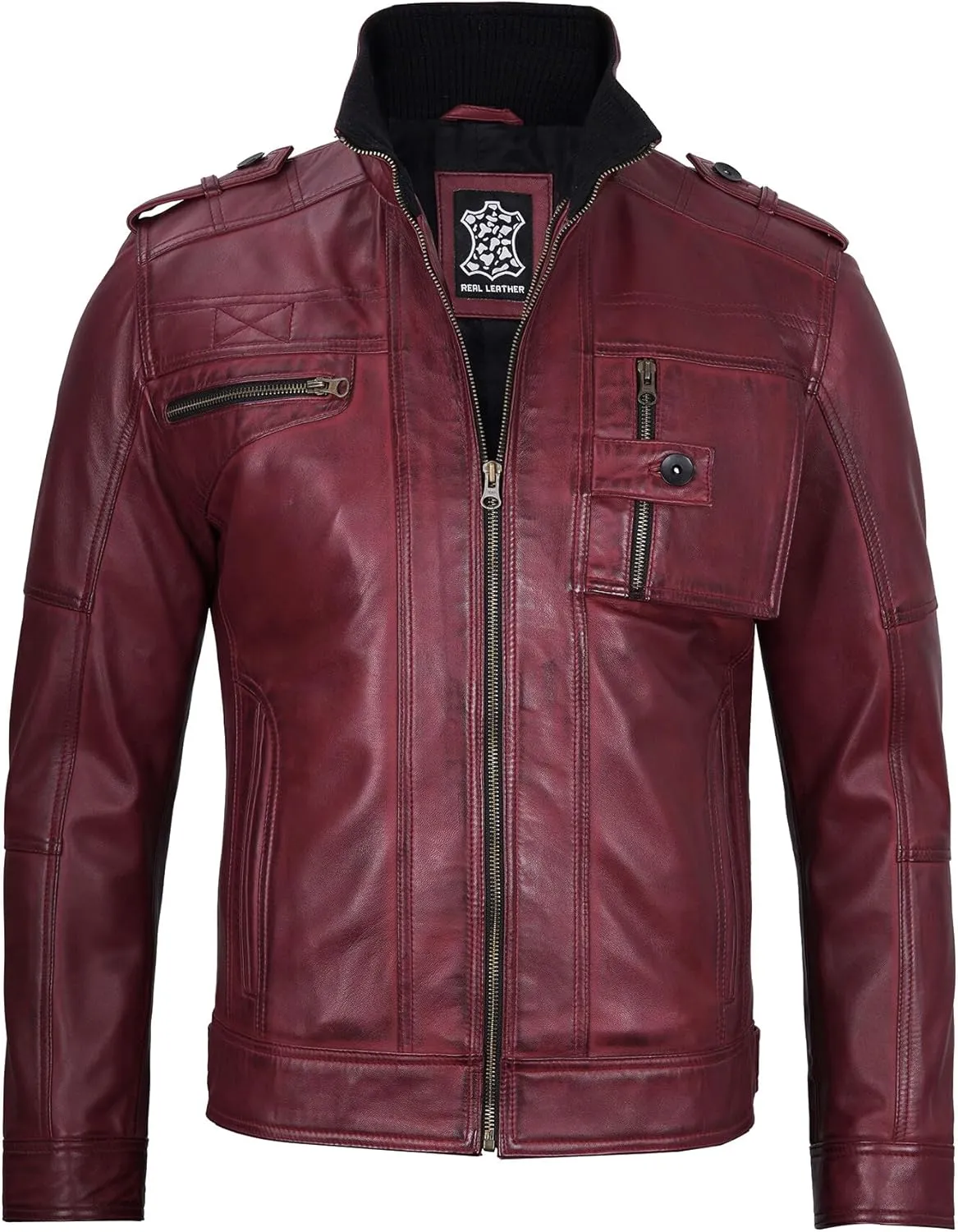 Decrum Mens Leather Jacket – Cafe Racer Style Casual Leather Jackets For Men