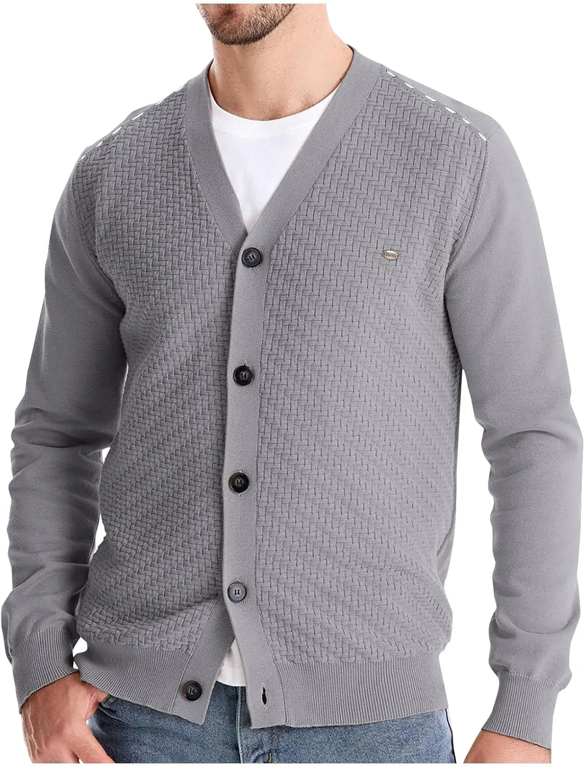 Dgoopd Cardigan Sweaters for Men Button Down Knit Sweater Stand Collar Cardigan Long Sleeve Warm Sweaters with Pockets