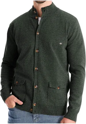 Dgoopd Cardigan Sweaters for Men Button Down Knit Sweater Stand Collar Cardigan Long Sleeve Warm Sweaters with Pockets