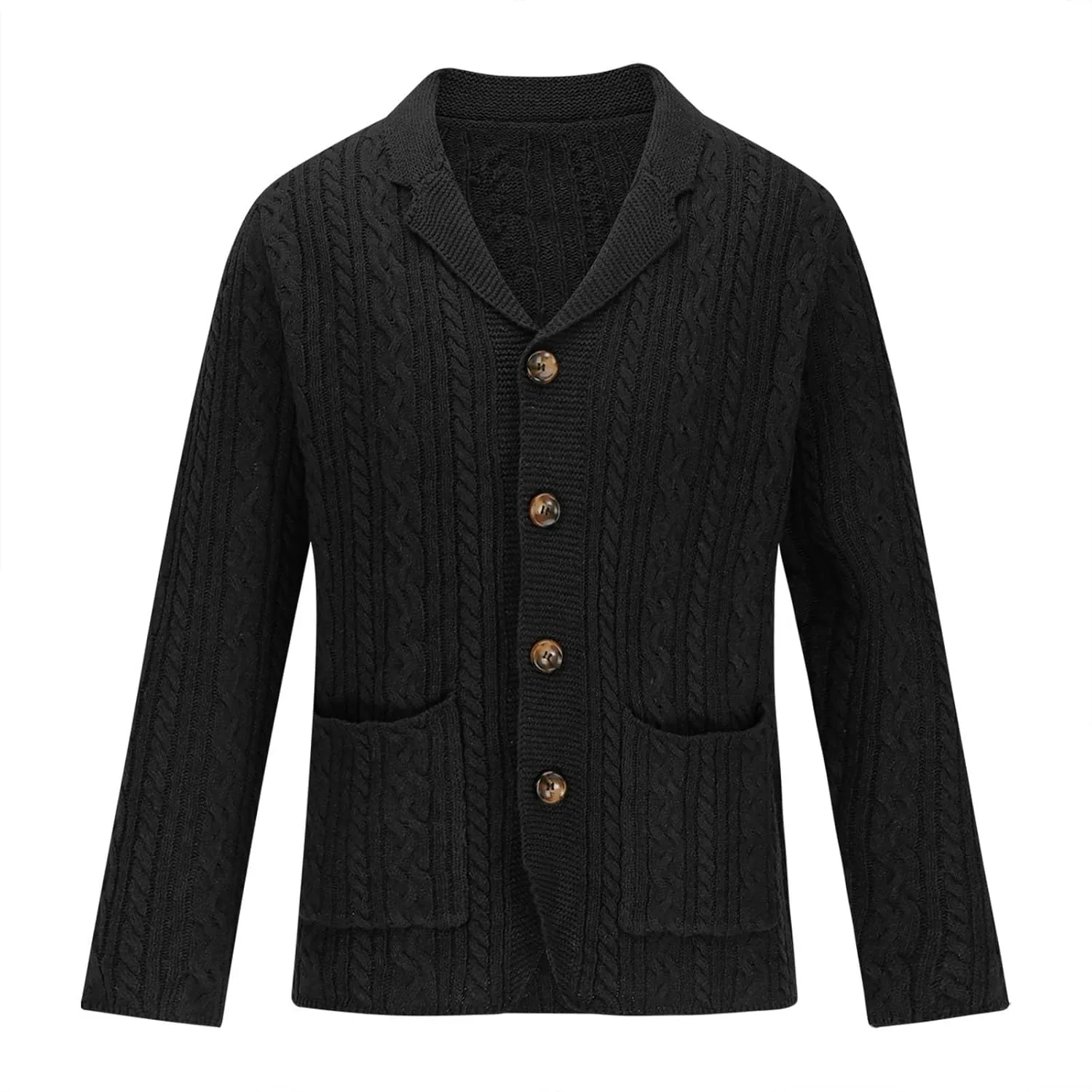 Dgoopd Cardigan Sweaters for Men Cable Knit Button Down Sweater Notch Lapel Jacket V Neck Open Front Cardigan Casual Outwear